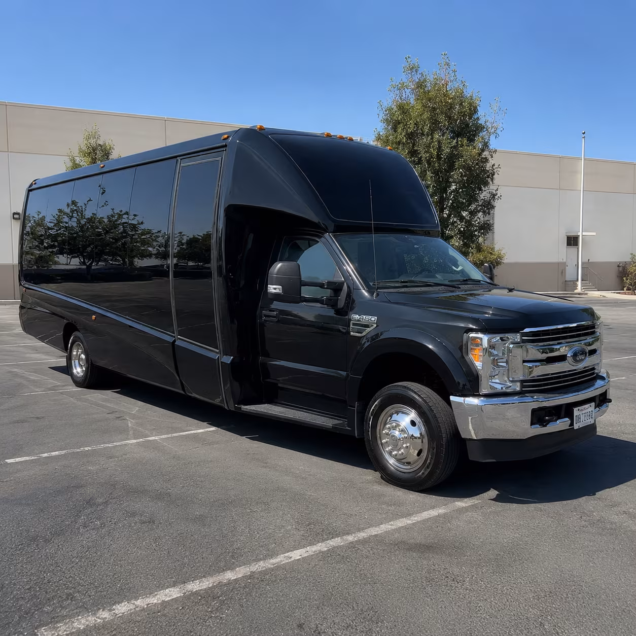 Modesto Private Event Transportation party bus exterior