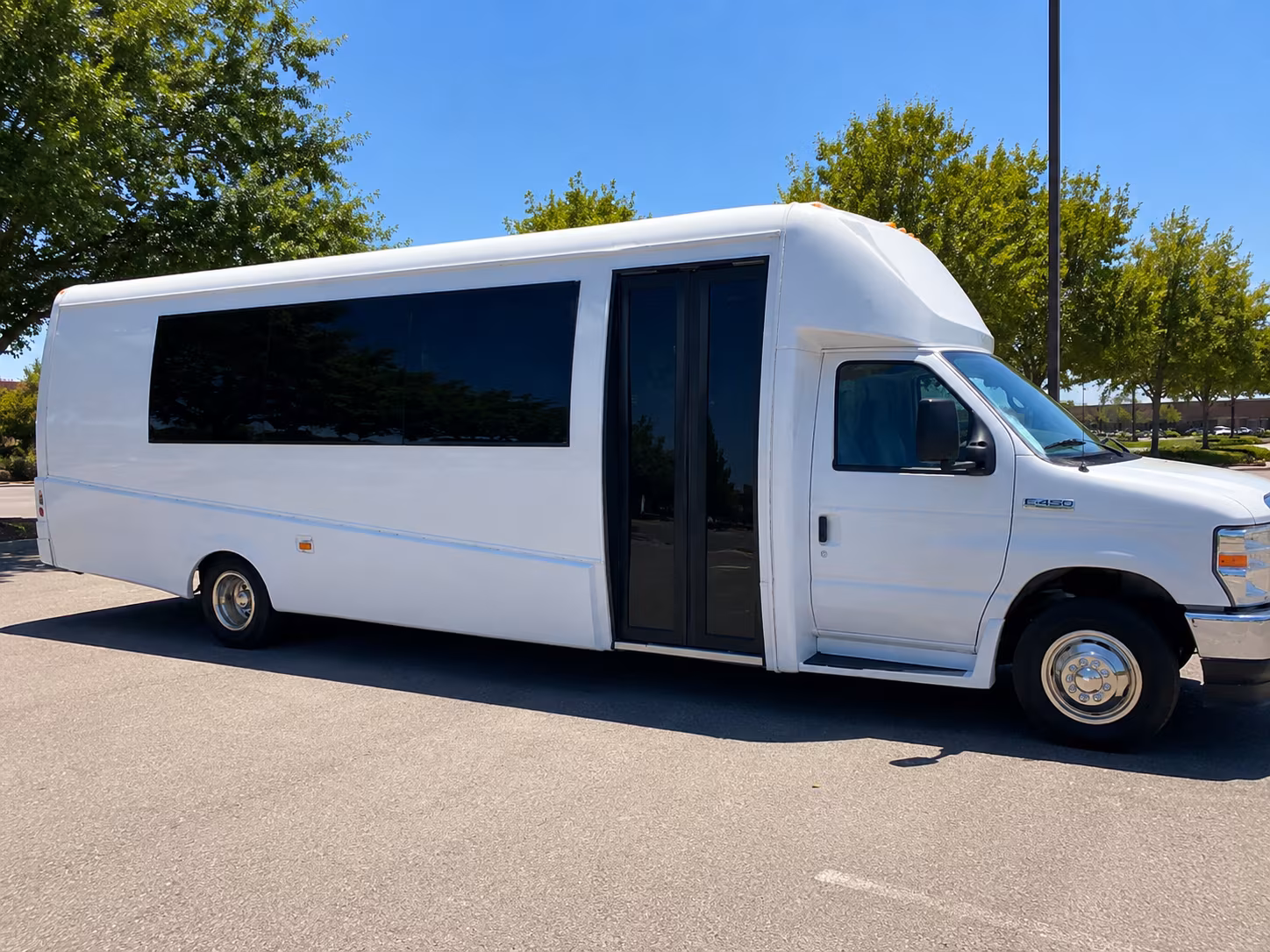 Modesto Sporting Event Transportation party bus exterior