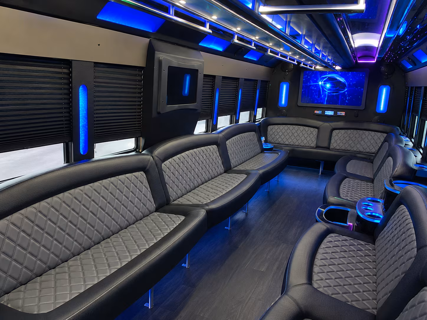 Modesto Sporting Event Transportation party bus exterior
