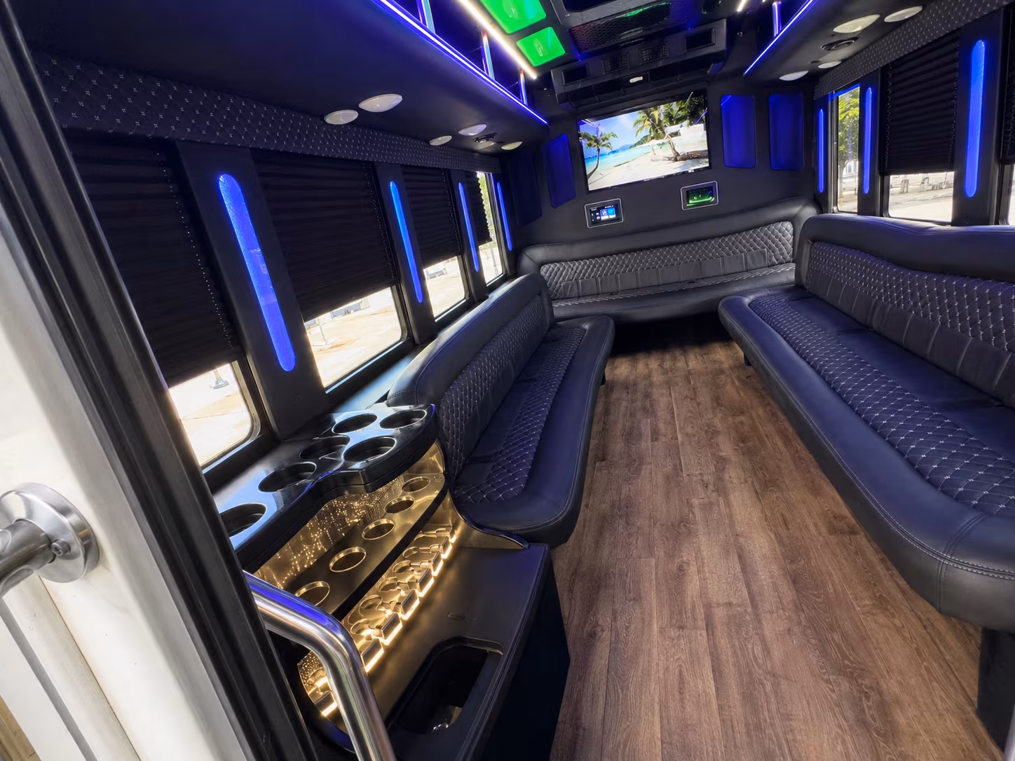 Modesto Sporting Event Transportation party bus exterior