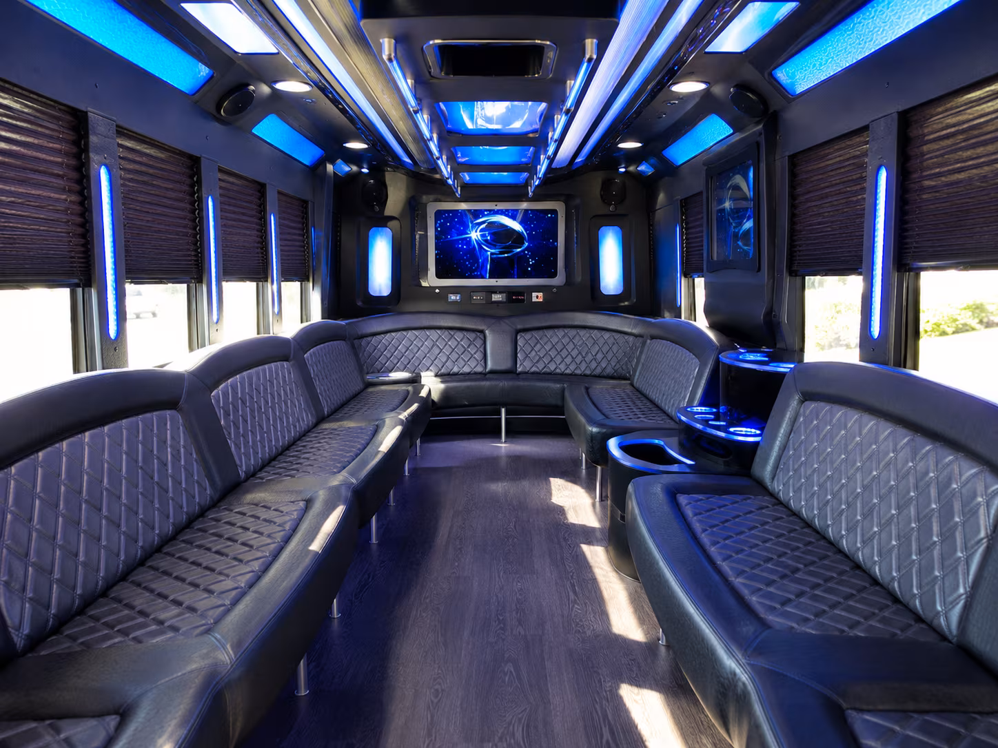 Modesto Sporting Event Transportation party bus exterior