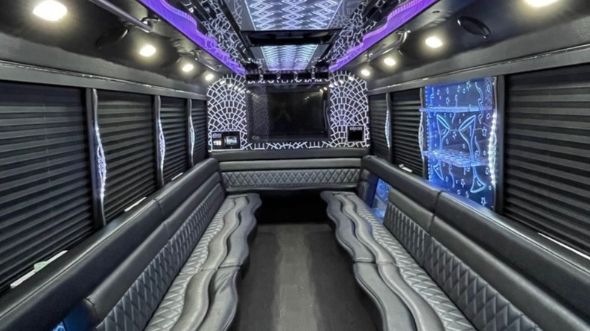 Interior of Charter Bus Company Turlock's 25 Passenger Party Bus in Turlock