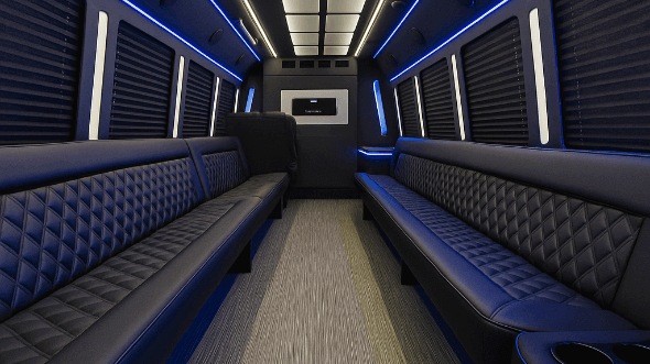 Interior of Charter Bus Company Stockton's 28 Passenger Party Bus in Stockton