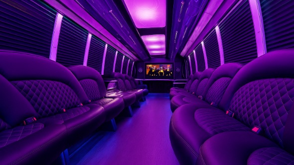Interior of Charter Bus Company Stockton's 30 Passenger Party Bus in Stockton