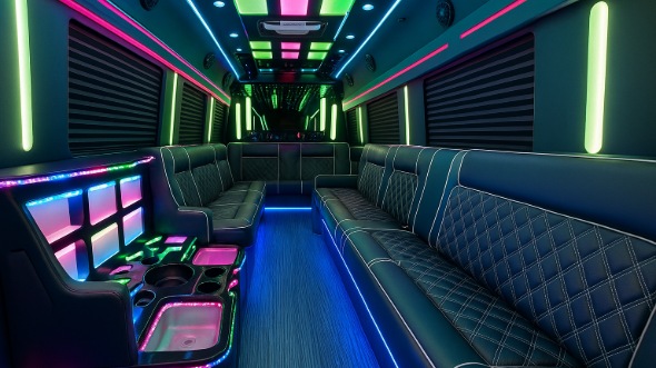 Interior of Charter Bus Company Tracy's 30 Passenger Party Bus in Tracy