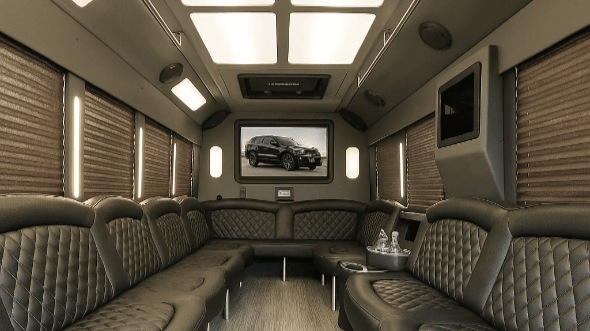 Interior of Charter Bus Company Merced's 50 Passenger Party Bus in Merced