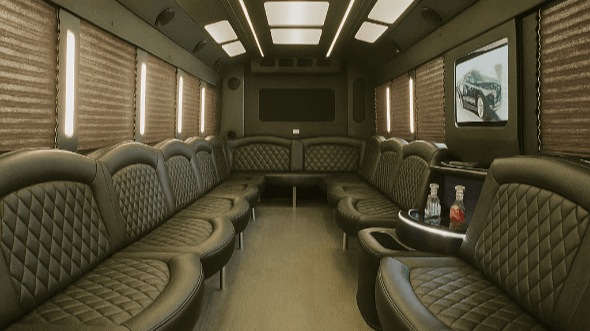 Interior of Charter Bus Company Stockton's 50 Passenger Party Bus in Stockton