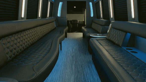 Interior of Charter Bus Company Tracy's 50 Passenger Party Bus in Tracy